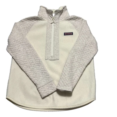 Vineyard Vines Women’s Fleece Pullover XXS 1/4 Zip Sweater Quilted Sleeve Cream - Image 1 of 4