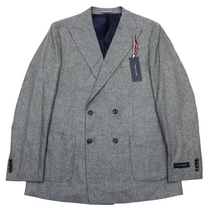 Tommy Hilfiger Double Breasted Sport Coat 50 L Mens Grey Wool Blazer Jacket - Picture 1 of 8