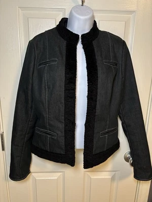 Chaqueta vaquera negra con ribete de piel sintética de Worth -talla 8 Foto 1 de 4