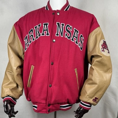Chaqueta Arkansas Razorbacks Vintage Años 90 Starter Lana y Cuero XL Foto 1 de 4