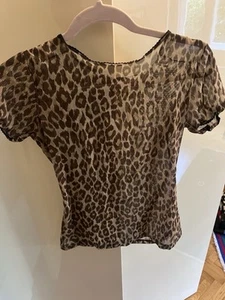 Dolce Gabbana Top Mesh Leopard Print Y2K T Shirt Fitted Designer Sheer size S - Picture 1 of 4
