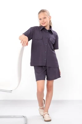 Teen Girls’ Linen Viscose Set – Short Sleeve Shirt with Buttons & Comfy Elast... - Image 1 of 4