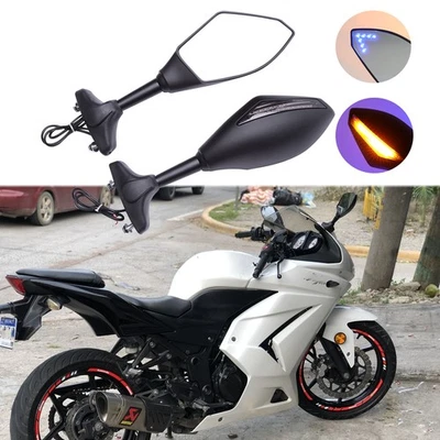 Espejo retrovisor moto con intermitente para Kawasaki Ninja 250R 500R 650R ZX6R Foto 1 de 4