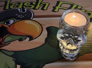 Glass Votive Crystal Skull Clear Glass Tea Light Candle Holder 5" x 3.5” x 3.5” - Picture 1 of 6