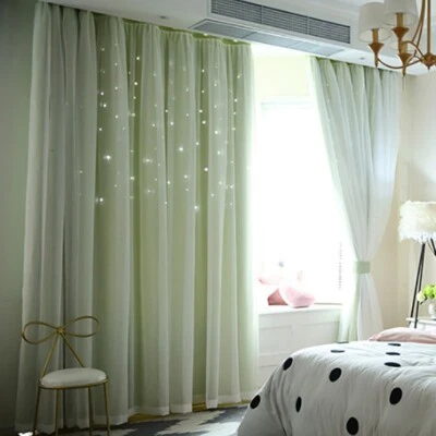 Dreamy Bedroom Starry Window Curtain Livingroom Blockout Darkening Drape Decor - Image 1 of 4