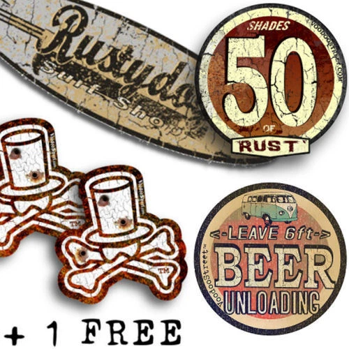 Surfen Aufkleber Rost Alte Schule Aufkleber-Set, Longboard, Kastenwagen, Camper, - Bild 1 von 1