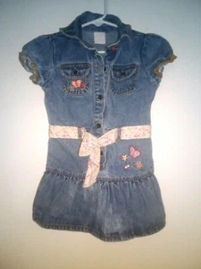 2 T Denim Embroidered Dress Wonder Kid Flower Shaped Buttons Flower Belt - Picture 1 of 4