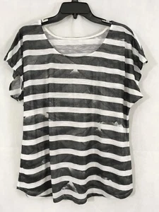 APT. Top donna 9 maniche ad aletta leggero scintillante taglia XL nero/bianco righe - Foto 1 di 8