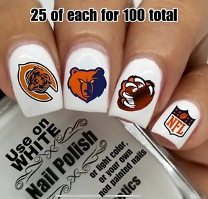 Juego de 100 calcomanías de uñas de tobogán acuático de fútbol americano NFL Chicago Bears - Imagen 1 de 6