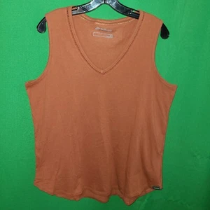 8728) NWOT EDDIE BAUER medium tall brown v-neck cotton tee t-shirt sleeveless - Picture 1 of 8