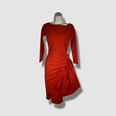 $695 Chiara Boni 女式红色 Hypnos垂褶 Bateau 领紧身迷笛连衣裙 38 码 — 第 1/3 张图片