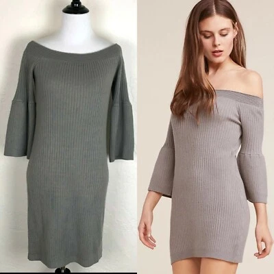 Vestido Suéter BB Dakota Talla PEQUEÑO Gris Manga Campana Acanalado Elastizado Nordstrom Foto 1 de 4