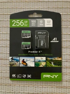 PNY Premier-X 256 Go microSDXC UHS-I U3 V30 A1 Carte Flash (Pack de 2) + Adaptateur, Neuf - Photo 1 sur 1