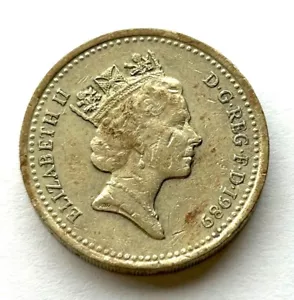RARE! British, UK 1 Pound 1989, ERROR Upside down is written *Decus Et Tutamen* - Picture 1 of 3