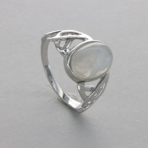 Oval Rainbow MOONSTONE Celtic Ring - 925 STERLING SILVER with Rhodium #102e - Picture 1 of 8