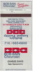 Bob Bain Chevrolet Lancaster NY 30S RS cubierta vacía Matchbook - Imagen 1 de 3