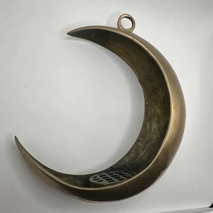 Vtg Ikebana Japanese Hanging Crescent Moon Flower Vase Planter Pot Japan Brass - Picture 1 of 15