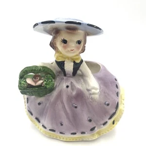 Vintage Relpo Lady With Basket Planter Lavender and Yellow - Picture 1 of 12