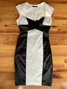 Jane Norman Black and White Stretchy Satin Pencil Bodycon Dress Size 8 - Picture 1 of 6