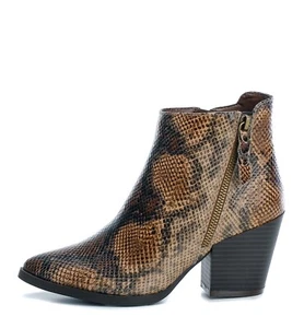 Refresh NEW 69185 camel brown faux snakeskin block heel ankle boots size sz 4-8 - Picture 1 of 1