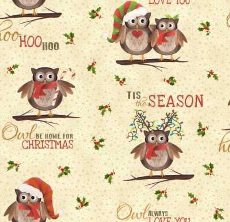 Owl Be Home For Christmas Elizabeth’s Studio Cream Owls Metallic Glitter M6801 - Image 1 of 1