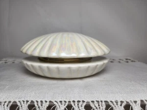 VTG Capodimonte Clamshell Lusterware Porcelain Trinket Box Handpainted Signed - Picture 1 of 9