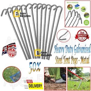 50pcs Heavy Duty Galvanised Steel Tent Pegs Metal Camping Ground Sheet Anchor UK