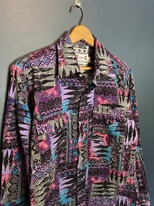 Vintage 80’s H Bar C Western Aztec Pattern Pearl Snap Button Up Shirt Size Small - Picture 1 of 4