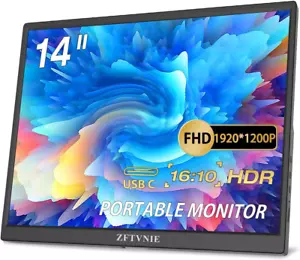 Portable Monitor, ZFTVNIE 14 Inch FHD 1920 X 1200P USB-C Portable Monitor for... - Picture 1 of 12