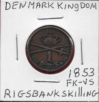 DENMARK 1 RIGSBANKSKILLING 1853 1 YEAR TYPE,FK/VS RULER:FREDERIK VII,MEDIUM HEAD - Image 1 of 2