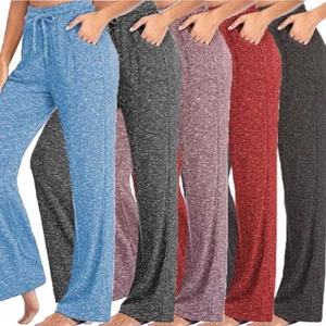 Womens Loose Yoga Pants Ladies Soft Lounge Casual Wide Leg Drawstring Trousers - Picture 1 of 17