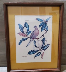 Anne Worsham Richardson Print Mourning Dove Framed Matted 60-70s 12x15 - Picture 1 of 4