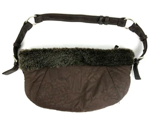 Vintage Chateau Faux Fur Trim Embroidered Purse Clutch Small Bag Brown Y2K 1990s - Picture 1 of 8