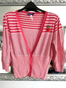 NEXT UK 18 Beautiful Pink White Stripe Cherries 50s Retro Vintage Look Cardigan - Picture 1 of 5
