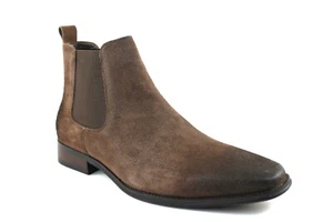 Genuine Suede Men's Dark Brown Chelsea Boots Almond Toe Leather Lining AZAR MAN - Picture 1 of 7