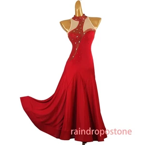 Latin Ballroom Dance Dress Modern Salsa Waltz Standard Long Dress 2 Colors - Picture 1 of 12