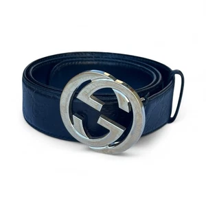 Authentic Gucci Belt Guccissima GG Monogram Black Interlocking G size 85/34 - Picture 1 of 15