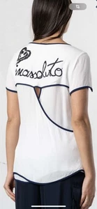 elisa cavaletti shirt blouse white blue New S - Picture 1 of 6