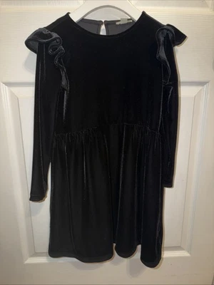 Crewcuts JCREW Girls Black Velvet Holiday Dress Ruffle Size 8 - Image 1 of 4
