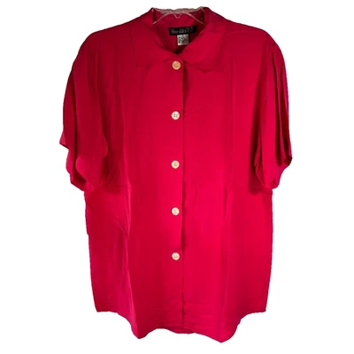 Blusa Harold's 100 % seda rosa caliente manga corta negocios informal para mujer talla M Foto 1 de 4