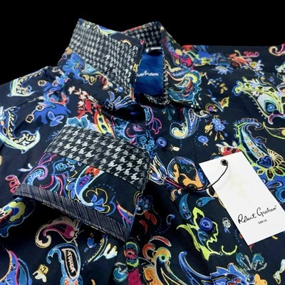 Robert Graham Geometric Colorful Paisley Vibrant ELECTRIC REEF Large Shirt $248 - Image 1 of 4