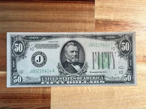 1934 $50 FIFTY Dollar Banknote Circulated Condition Low Serial No. J 00228414 A - Picture 1 of 2