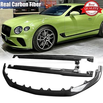 For Bentley Continental GT GTC 2018-24 Real Carbon Side Skirts Front Lip Spoiler - Imagen 1 de 4