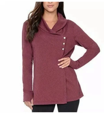 NUEVO CON ETIQUETAS Chaqueta Envolvente de Yoga Asimétrica Danskin XL Acogedora Elástica Ocio Vino Foto 1 de 4