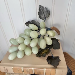 Stone Grape Cluster Fruit MCM Vintage Antique Jadeite JADE Glass Leaves Marble - Picture 1 of 6