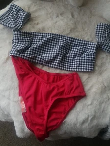 Pistol Panties Deborah Fleming, 2 piece bikini, UK 10 Raspberry/Hounds tooth NEW - Picture 1 of 7