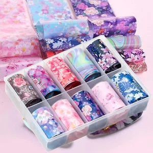 10 Rolls Holographic Nail Art Foil Transfer Stickers Nail Art Decals for Women - Picture 1 of 8