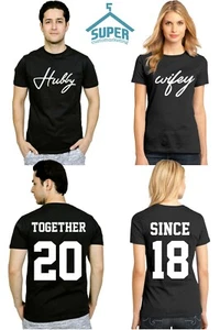 Couple Matching SHIRTS Hubby Wifey TOGETHER SINCE Back Side DATE NUMBER - Picture 1 of 4