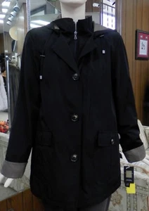 Gallery Hooded 30″ Trench Rain Coat – Black And Gunmetal – size S - Picture 1 of 2