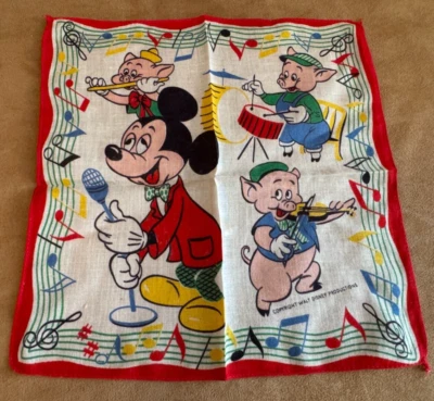 Pañuelo banda 3 cerditos cantando Mickey Mouse Disney vintage años 50 WDP Foto 1 de 2